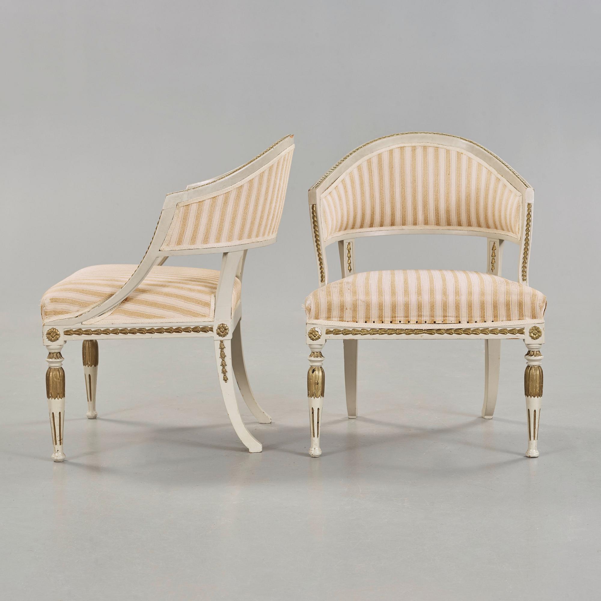 A pair of late Gustavian circa 1800 armchairs.