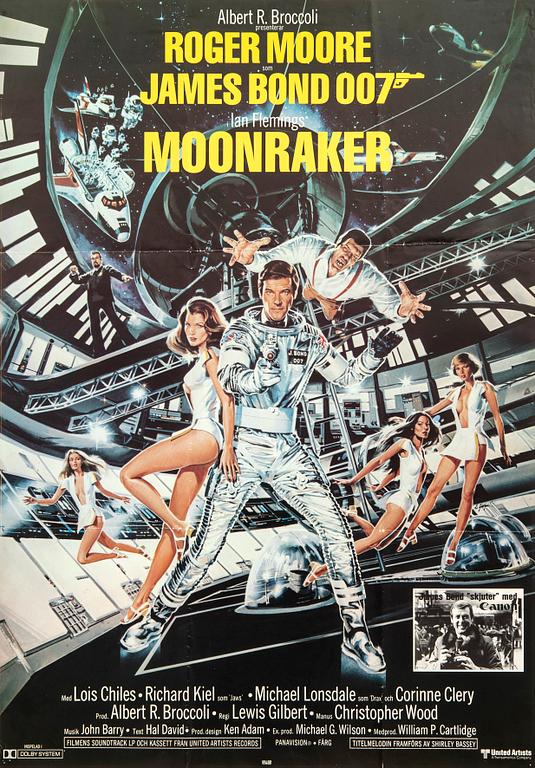 Film poster James Bond "Moonraker" (James Bond shooting with Canon) 1979.