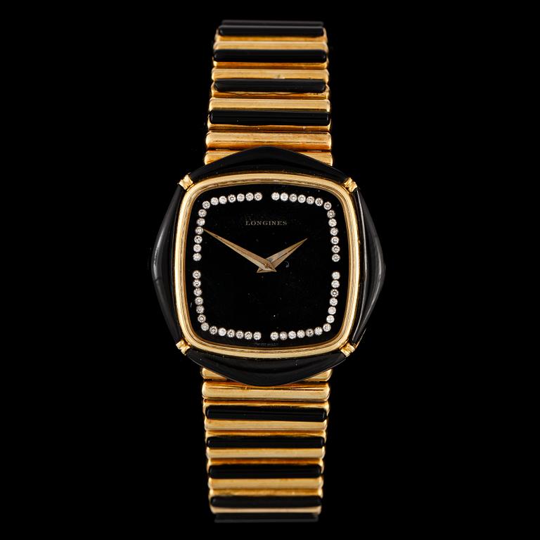 HERRARMBANDSUR, guld 18K, diamanter, Longines, numrerat 18005538. Tot ca 113 gram.
