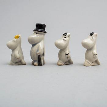 SIGNE HAMMARSTEN-JANSSON, muminfigurer 9 st, keramik, Arabia 1950-tal.