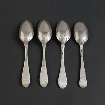 Four silver 18 th century spoons from Sweden.