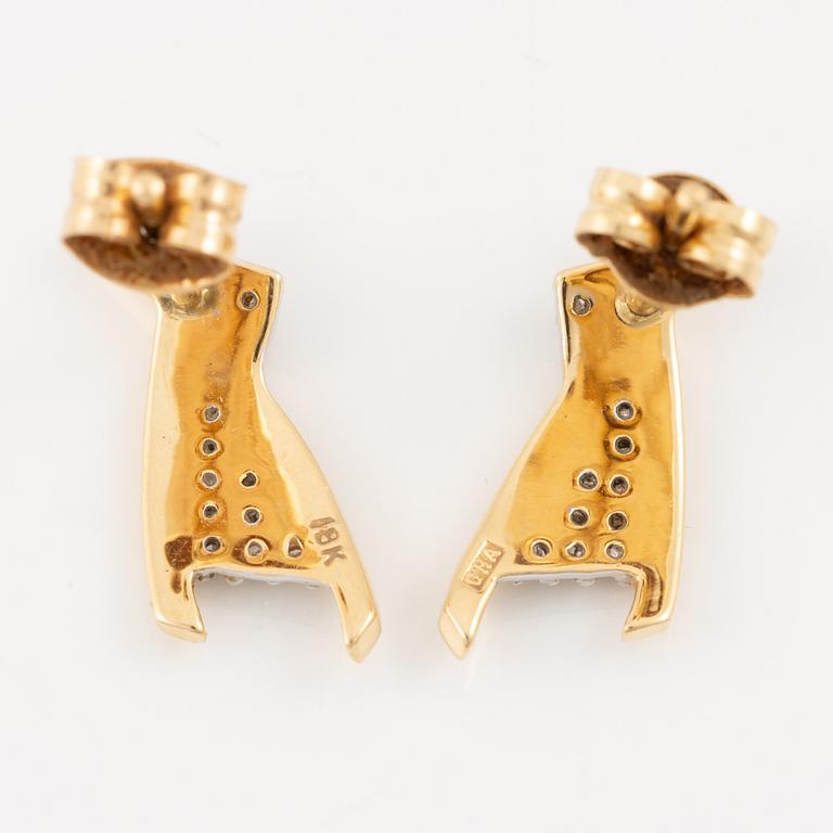 Earrings, 18K gold with small diamonds.