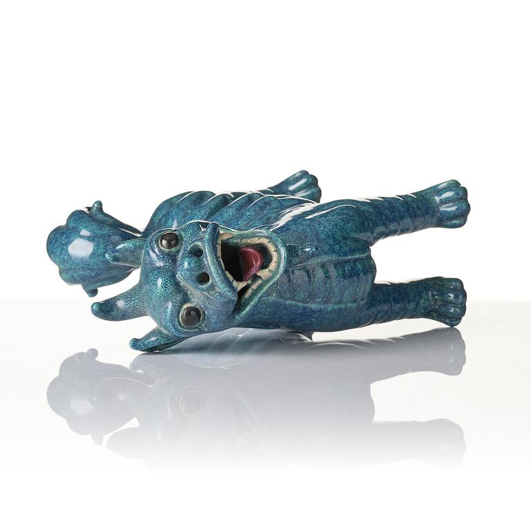 A turquoise/robins egg glazed figure of a buddhist lion, Qing dynasty, Jiaqing (1796-1820).