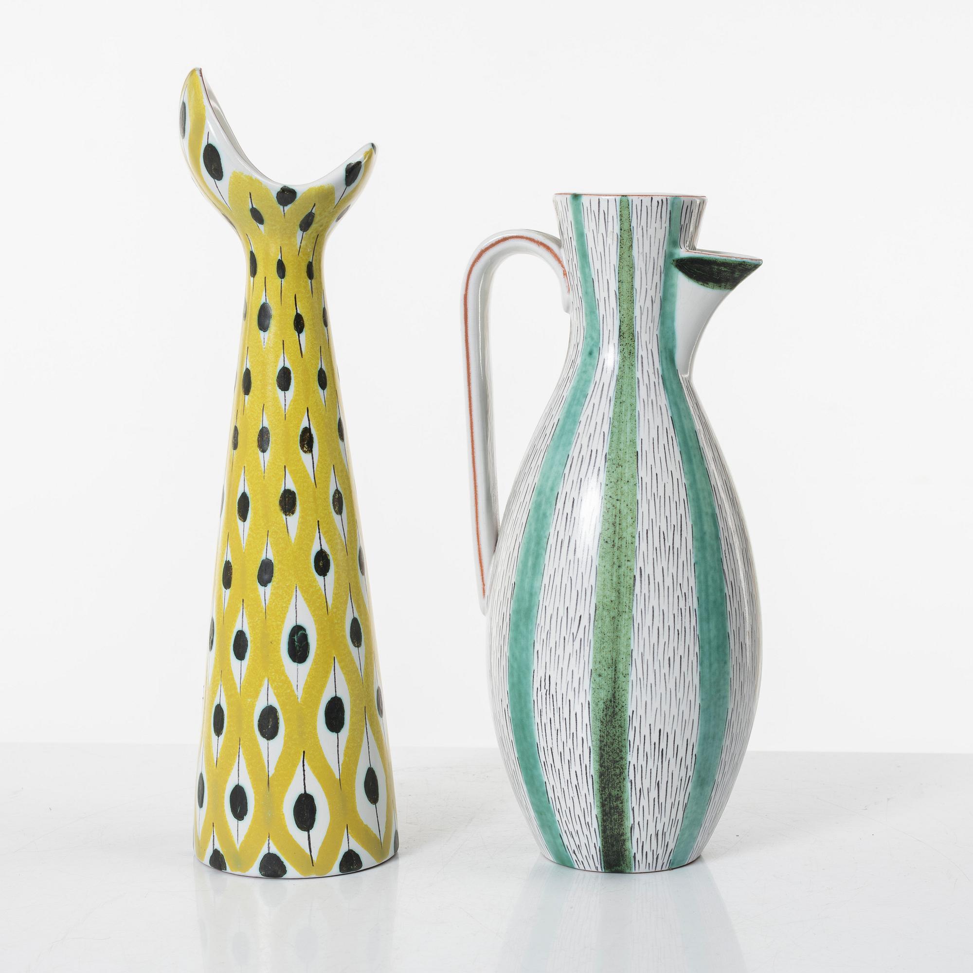 Stig Lindberg, a jug and a vase, Gustavsberg studio, mid-20th century.