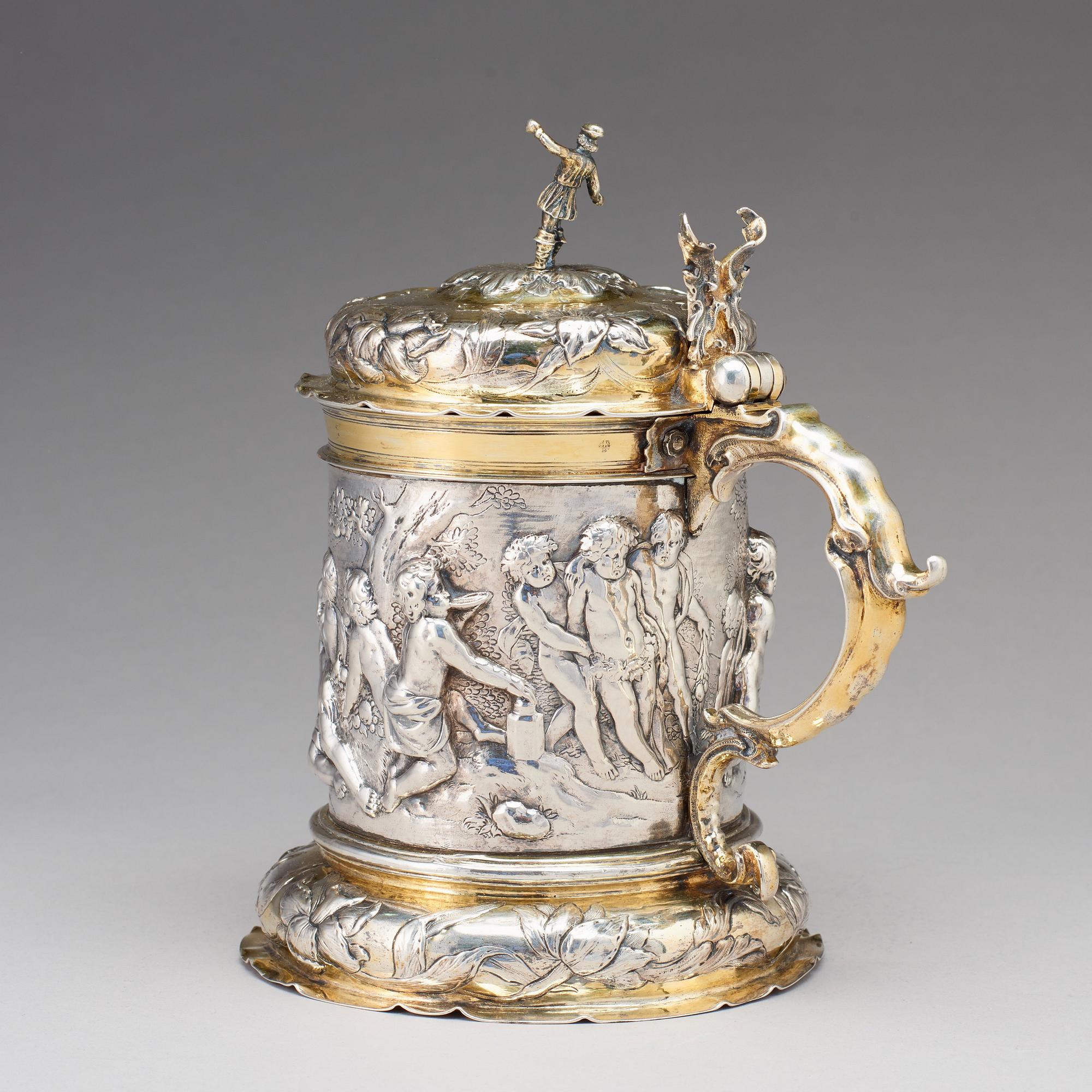 Peter Ohr I (Öhr) dryckeskanna, silver, Hamburg (verksam 1649-1662), barock.