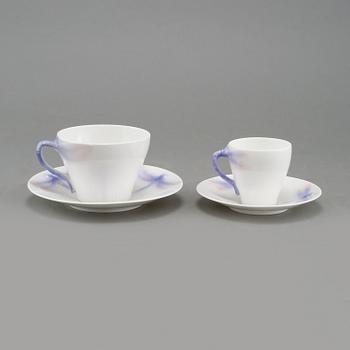 TEKOPPAR, 6 st samt KAFFEKOPPAR, 12 st, porslin, Alf Wallander, Rörstrand, jugend, omkring 1910.