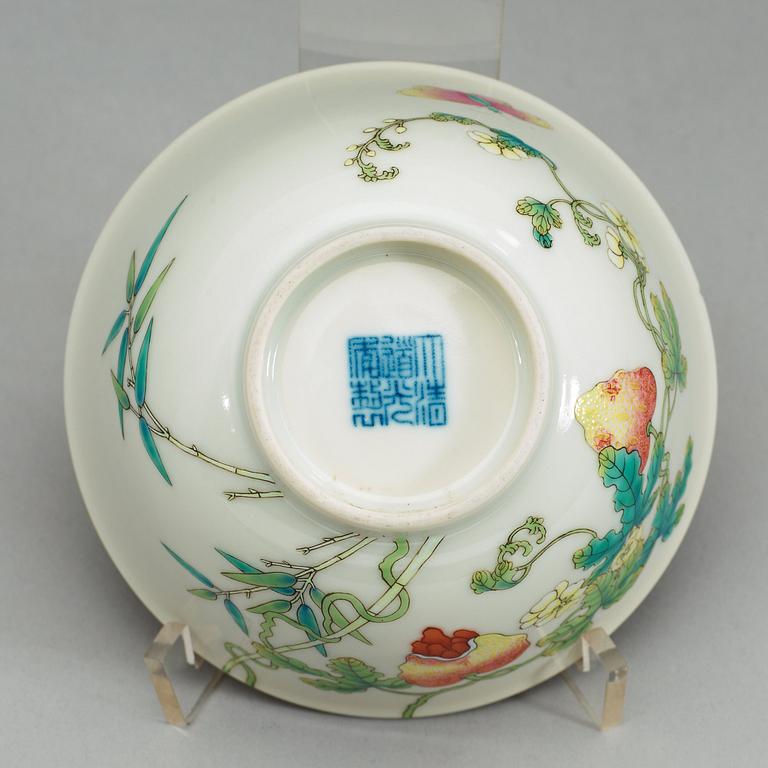 A Chinese famille rose bowl, Republic with Daoguang seal mark.