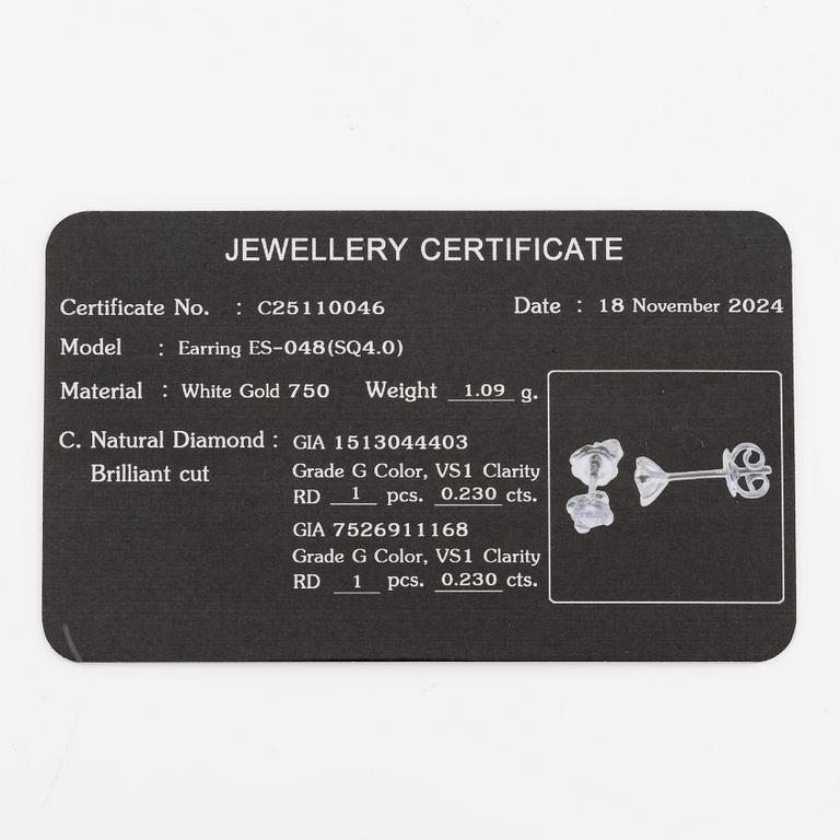 Earrings 18K white gold set with brilliant-cut diamonds, accompanied by GIA dossier.