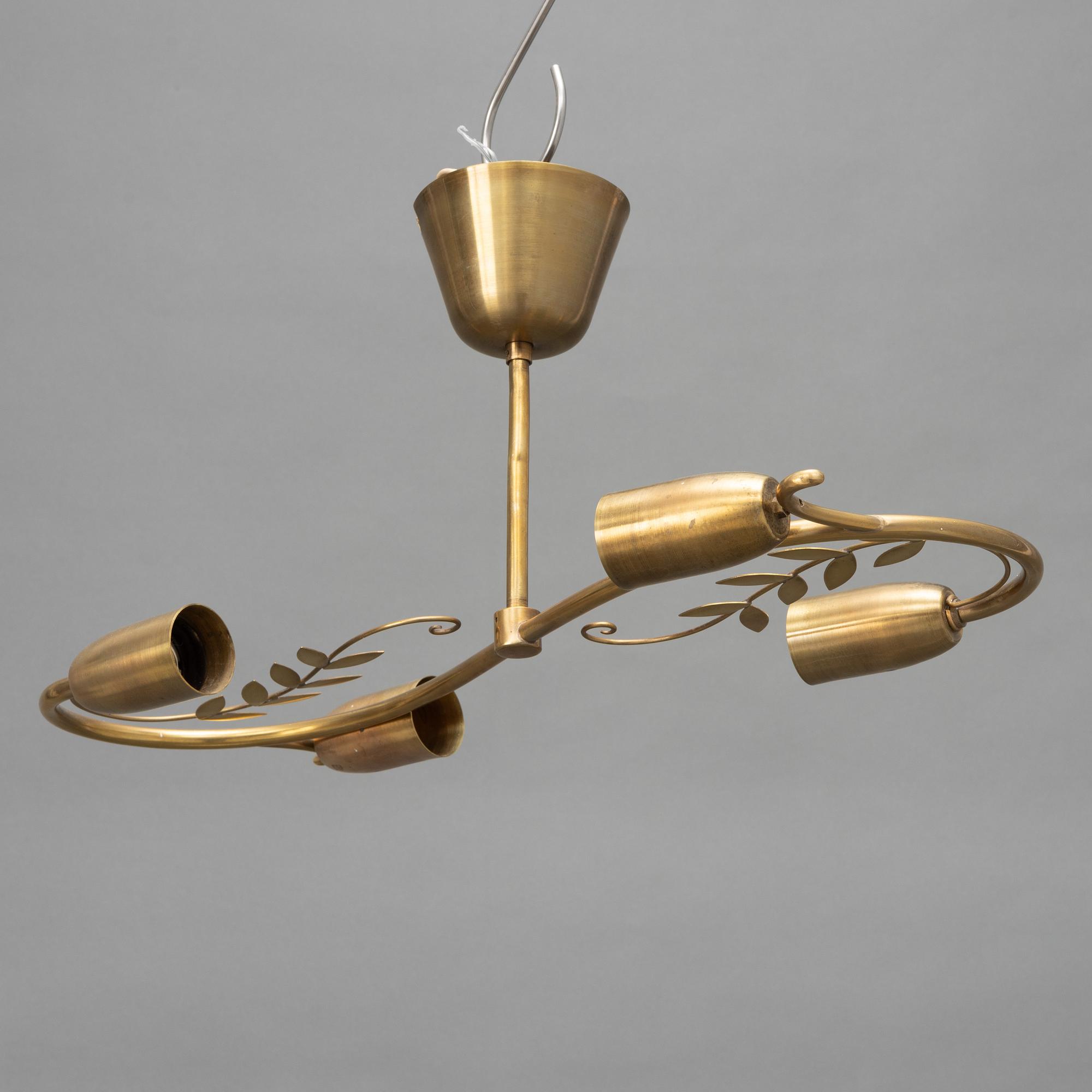 A brass ceiling lamp, marked K&H, Norway, mid 20th century.