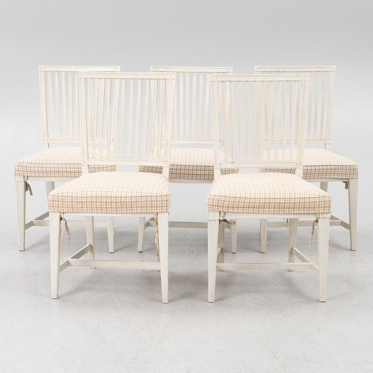 Five late Gustavian chairs, circa 1800.