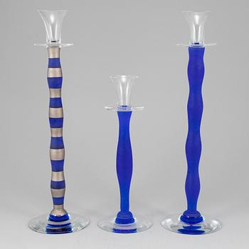 ANNE NILSSON, three 'Celeste' glass candlesticks from Orrefors.