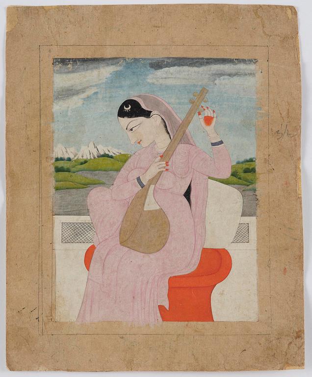 Three Moghul paintings/album leafs, 19th century and early 20th century.
