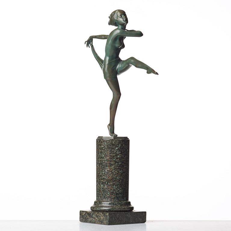 JOSEF LORENZL, a patinated bronze art déco sculpture of a dancer, Austria.