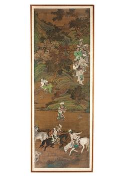 317. MÅLNING, jaktsällskap ("A Tangut Hunting Party"), Qing dynastin troligen 1600-tal.