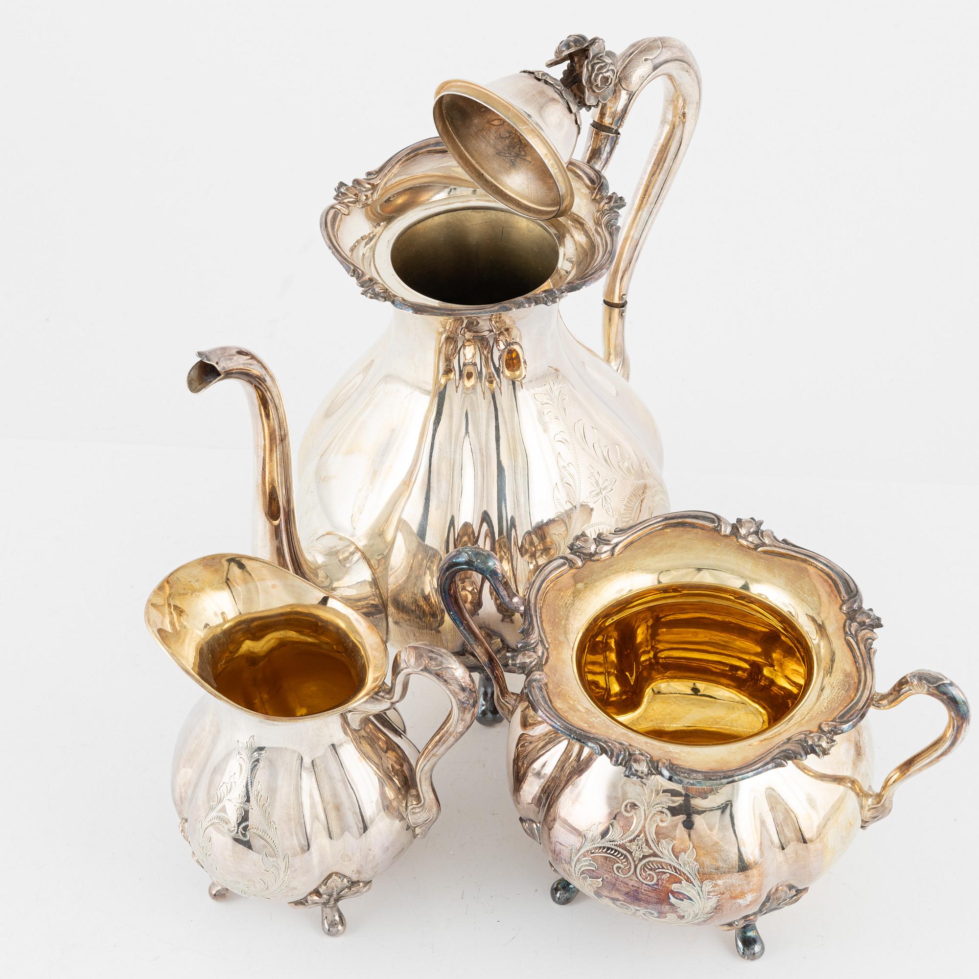 Kaffeservis, 3 delar silver, GAB Stockholm 1946.