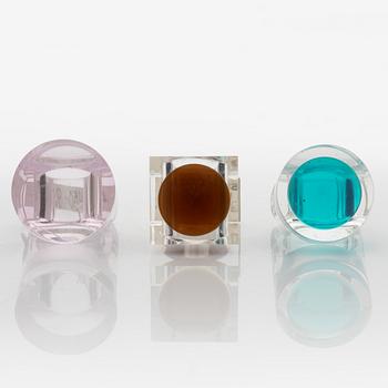 Siv Lagerström, three acrylic plastic rings. Engraved works from the 1970s.