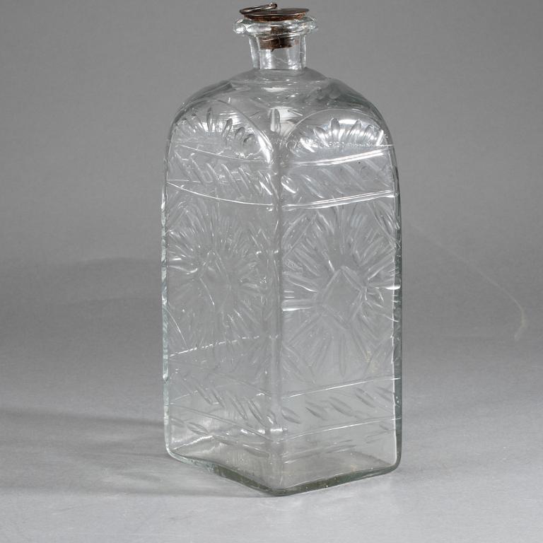 BRÄNNVINSFLASKA, glas, 1800-talets först del.