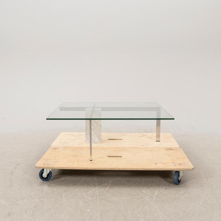 A marble, glass and metal coffee table late 20th century.