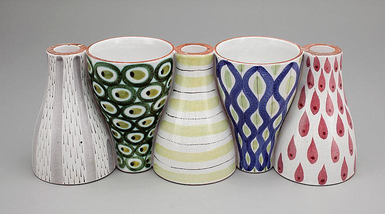 A Stig Lindberg faience vase/candlestick, "Snurran", Gustavsberg studio 1940's.