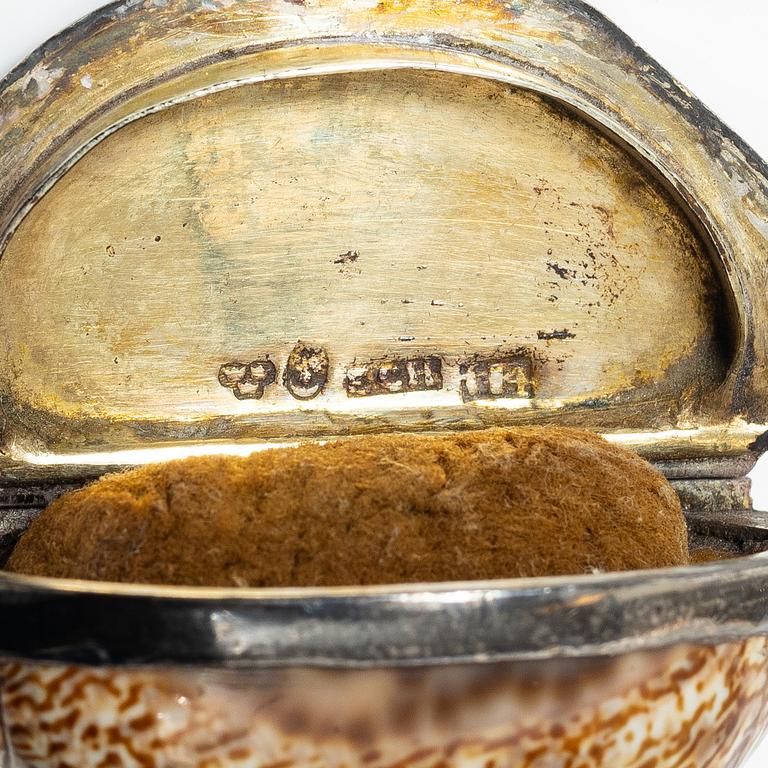 A set of three silver and seashell boxes, Sweden, 19th century.