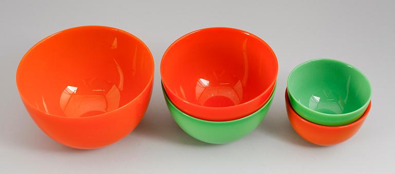 SKÅLAR, 5 st, glas, "Colora", Sven Palmqvist, Orrefors.