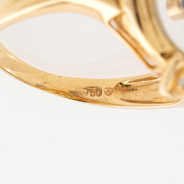 Ring, 18K gold with brilliant-cut diamonds, rubies, emerald, and sapphire.