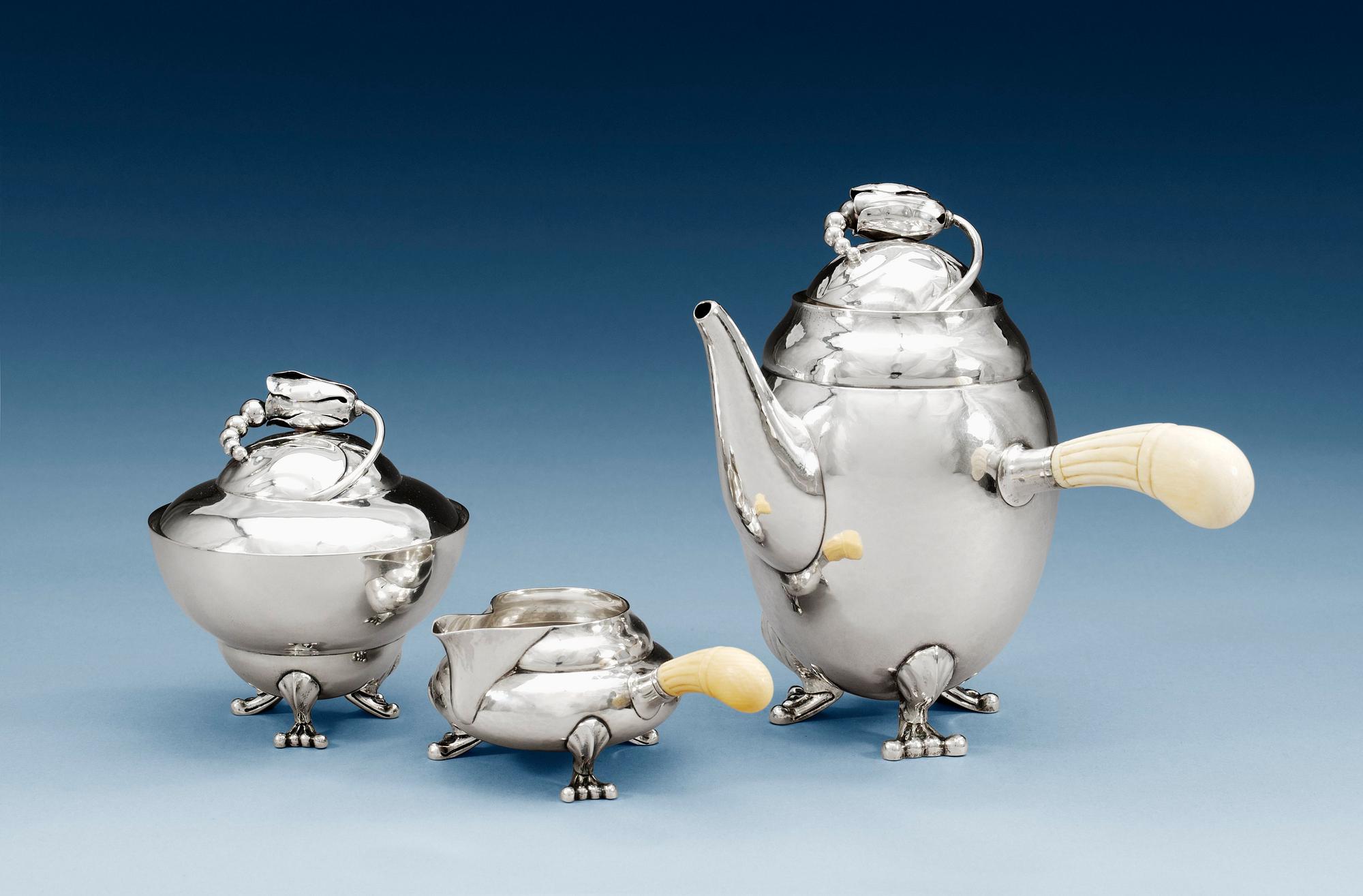A GEORG JENSEN three pcs of coffee set, Copenhagen 1918-24.
