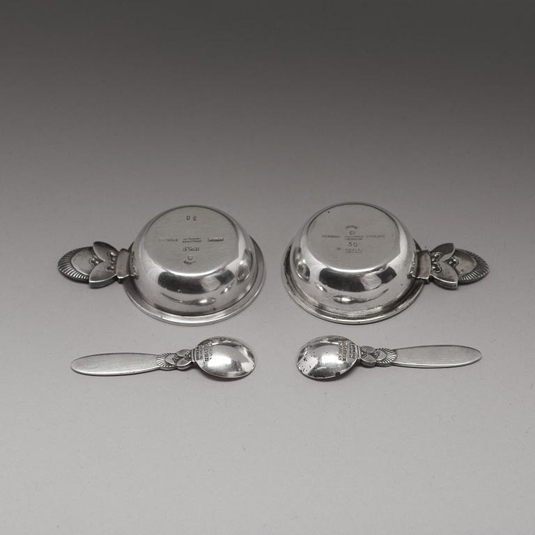 Gundorph Albertus, saltkar med skedar, ett par, "Cactus", Georg Jensen, Jensen & Wendel Köpenhamn, 1945-51, modell 30, sterling silver.