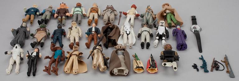 STAR WARS FIGURER, 25 ST samt 2 st andra figurer,  plast, 1970-80 -tal. ARMBANDSUR, Star Wars Darth Vader.