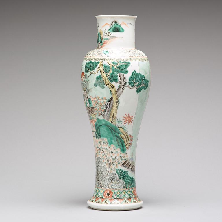 A famille verte baluster vase, Qing dynasty, 19th Century.