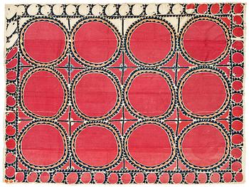 731. SEMIANTIKT UZBEKISTANSKT SUZANI BRODERI, sannolikt från Tashkent. 259,5 x 195,5 cm.