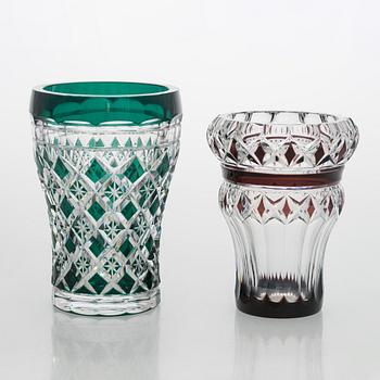 A set of two glass vases, Val Saint Lambert,  signed, Belgium second half of the 20th century.
