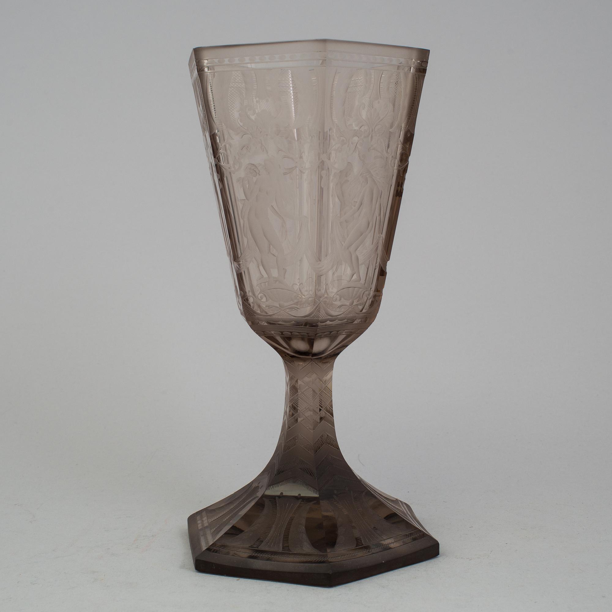 A glass goblet, Simon Gate, Orrefors 1925, named "Six Graces".