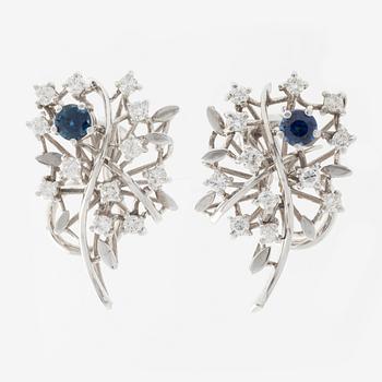 Earrings, a pair, with sapphires and brilliant-cut diamonds.