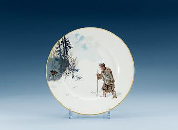 1253. TALLRIK, porslin. Ryssland, Bröderna Kornilov, St Petersburg, 1800-talets slut. Dekor av N Karazin.