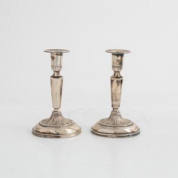 Candlesticks, 2+2 pcs, silver and silver plated, one pair from Gothenburg 1955.