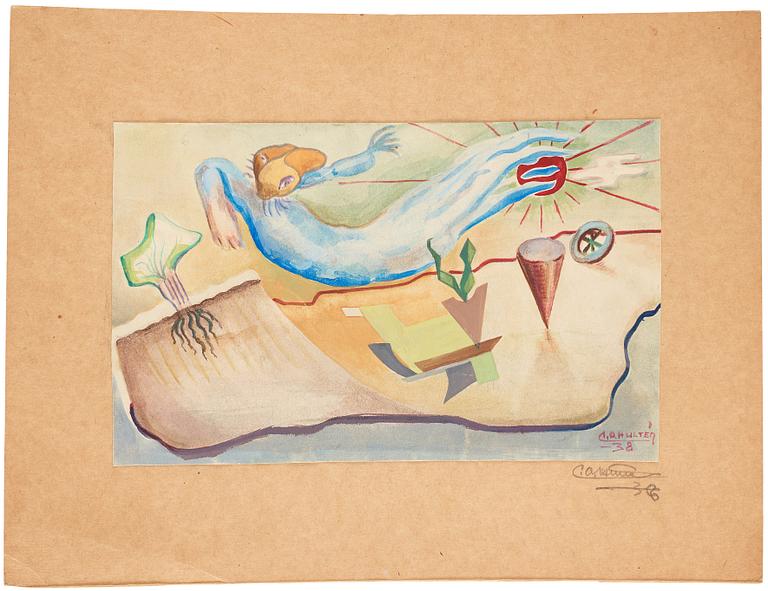 CO Hultén, gouache på kartong, signerad och daterad -38.