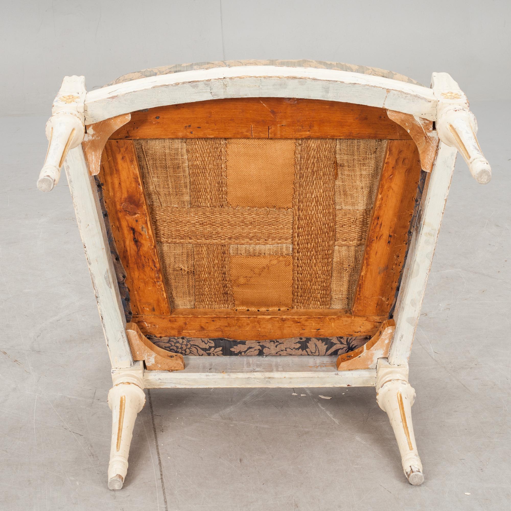 KARMSTOL, sengustaviansk. Etikett Stockholms Stolmakarämbetes stämpelbild.  Omkring 1800.