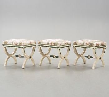 Three painted late gustavian stools c. year 1800.