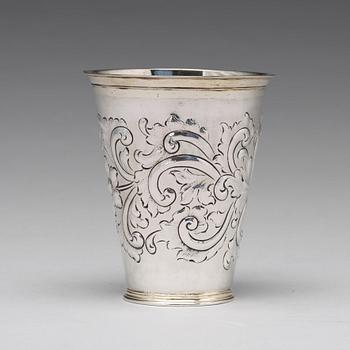 A Swedish early 18th century parcel-gilt silver beaker, mark of Johan Lund, Stockholm 1704.