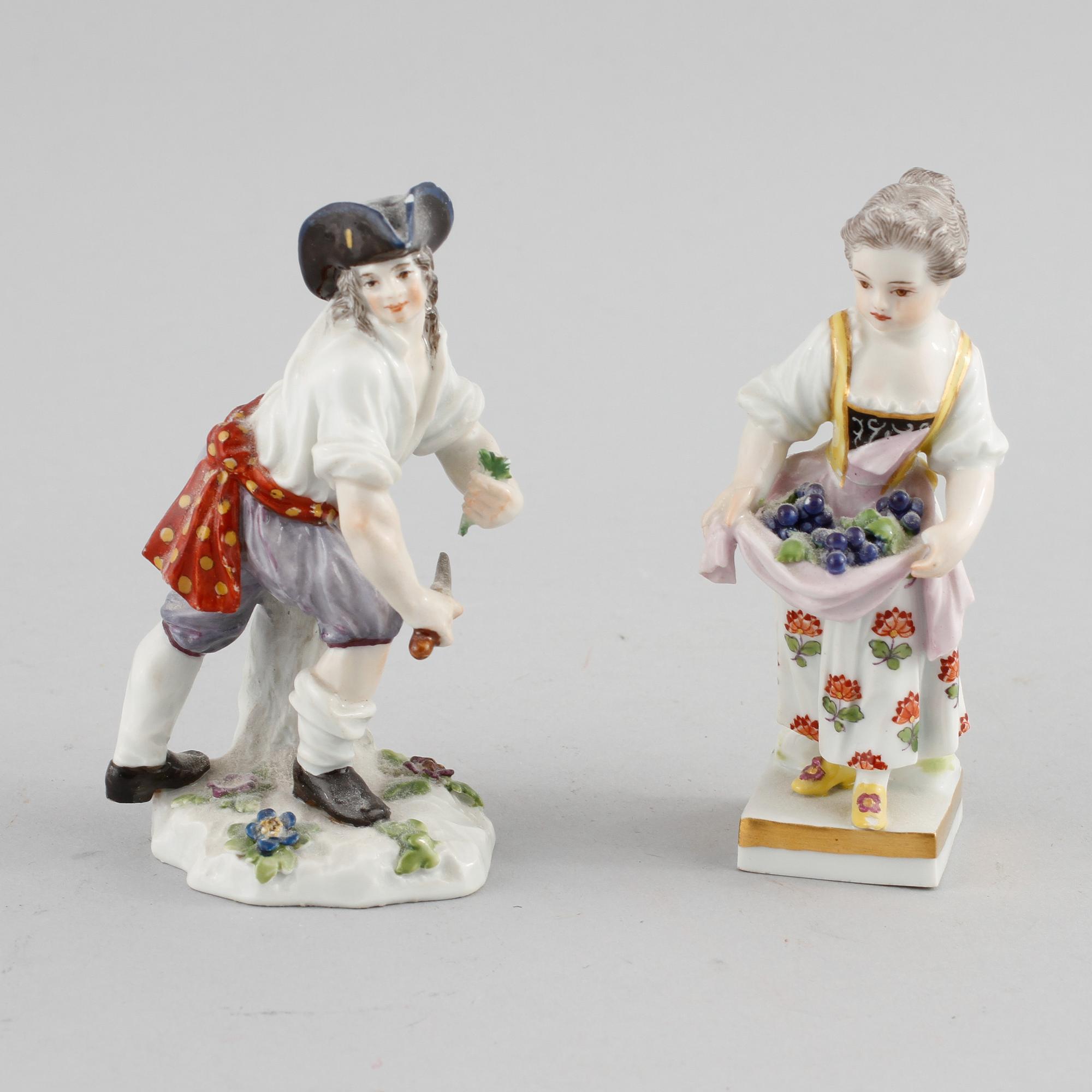 FIGURINER, 2 st, porslin, Meissen, omkring 1900.
