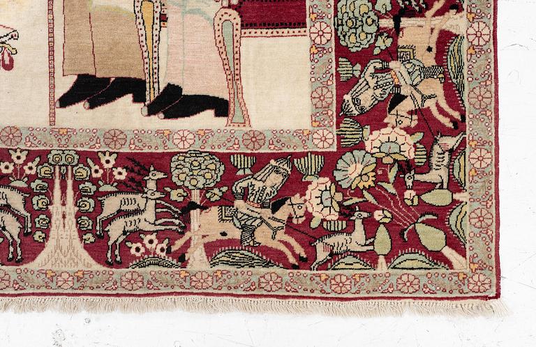 Matta, antik Kirman Laver, figural, södra Persien, ca 214 x 130 cm.