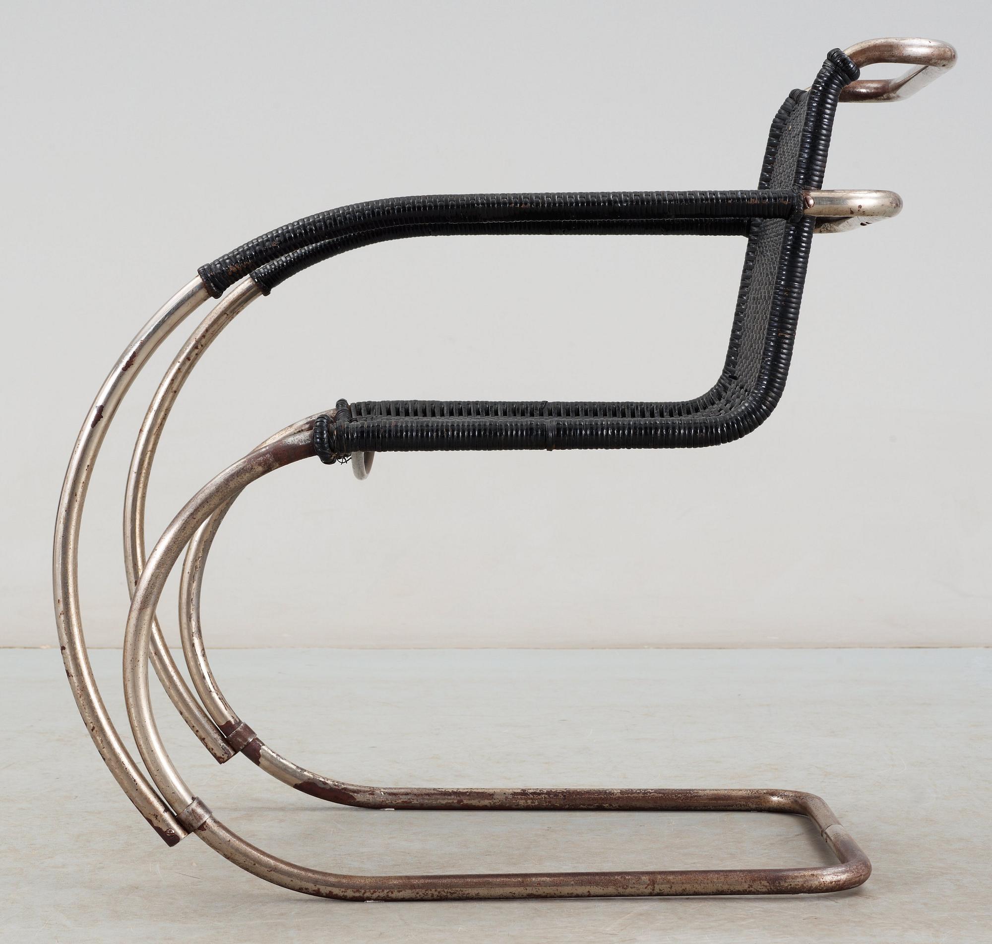 A Ludwig Mies van der Rohe 'MR 20' armchair, Berliner Metallgewerbe Josef Müller or Bamberg Metallwerkstatten, ca 1927.