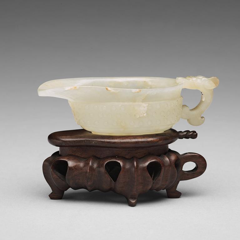 A carved nephrite ewer, China, presumably late Qing dynasty.