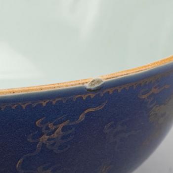 A Chinese Qianlong powder blue porcelain bowl.