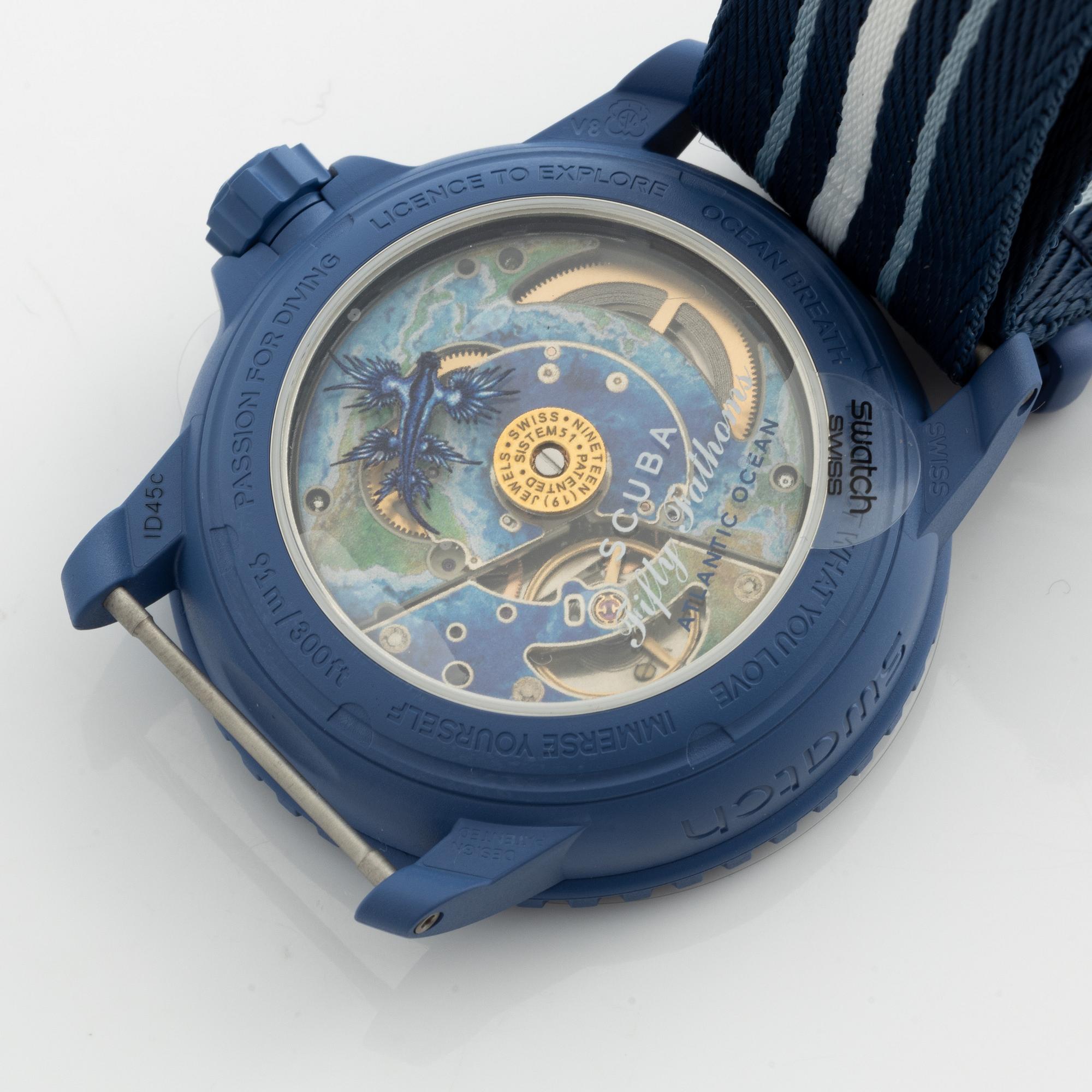 Swatch/Blancpain, Scuba Fifty Fathoms, Atlantic Ocean, armbandsur, 42,3 mm.