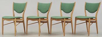 A Finn Juhl dining set of a teak and beech table, four beech 'BO-63' chairs and two armchairs, Bovirke. Denmark.