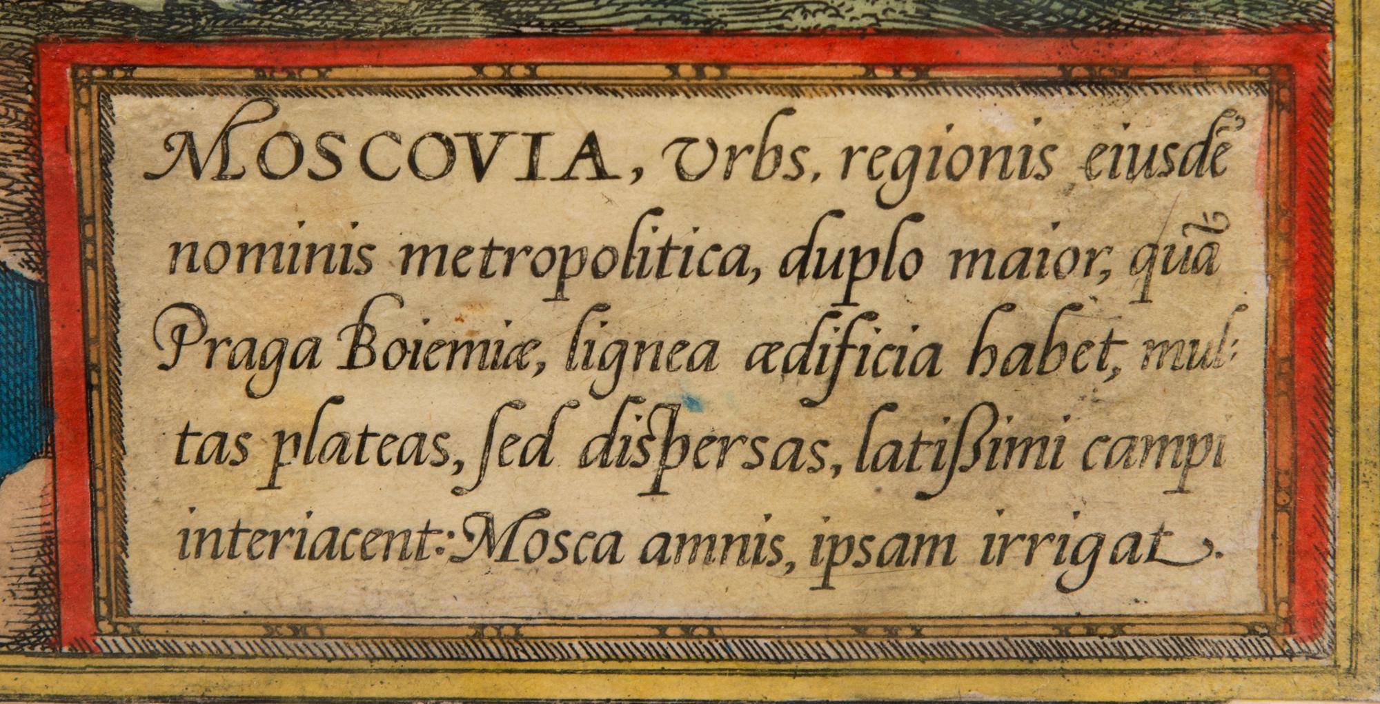 KARTA, handkolorerat kopparstick, Moskva, Braus & Hogenberg, ca 1590.