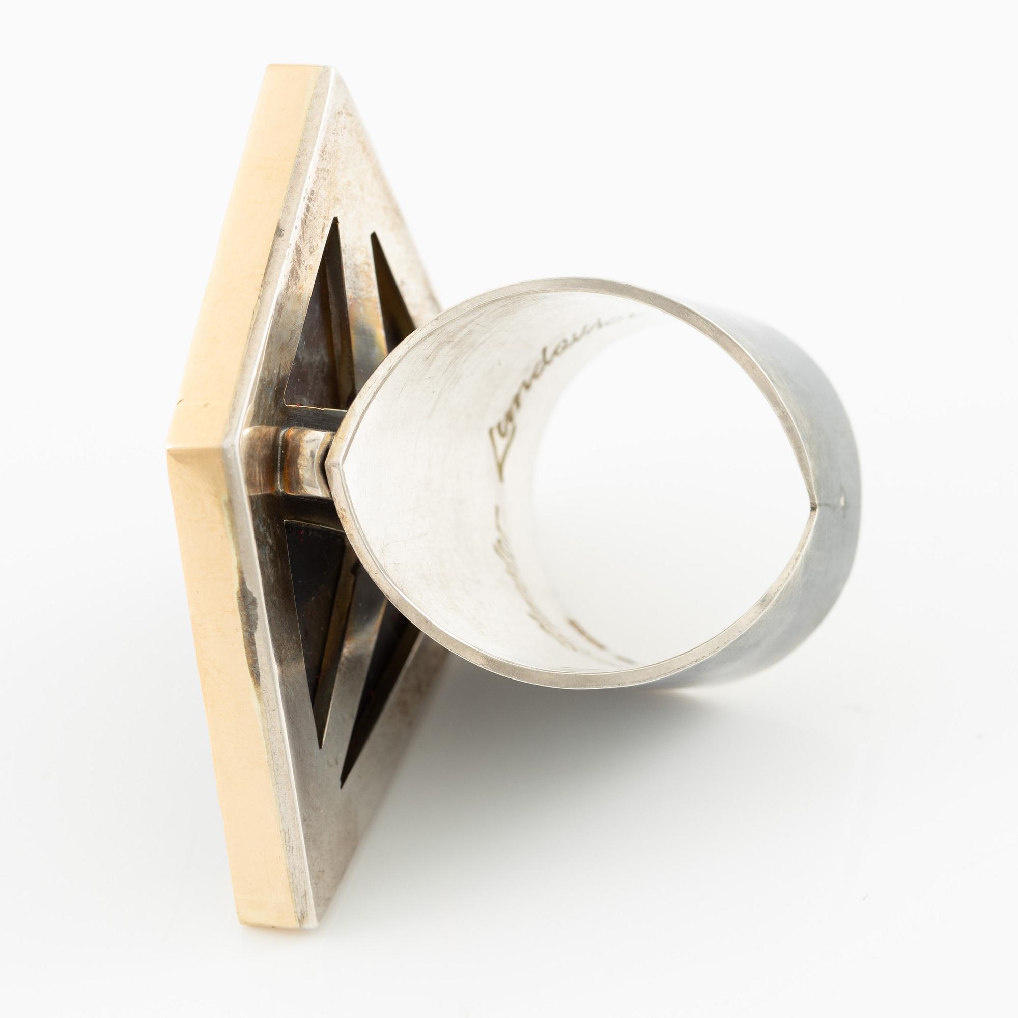 Jan-Christer Lundqvist, ring, sterling silver and gold with spectrolite and brilliant-cut diamonds, Skövde.