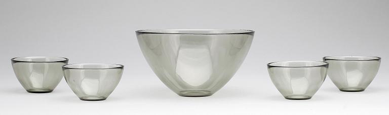SKÅLAR, 5 st, glas, "Fuga", Sven Palmqvist, Orrefors, 1900-tal.